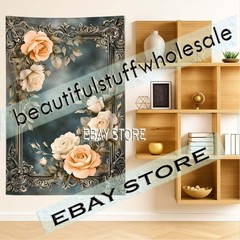 Scene Gothic Wall Tapestry Elegant Roses ornate border framing 59X82 in