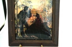 Pair 1940 Convex Glass Matching Silhouettes Couple Guitar Serenade