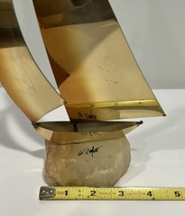Handcrafted John DeMott Brass Sailboat Seagull Onyx Base Nautical Sculpture 12”