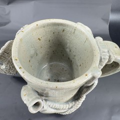 Hand Made Stoneware Pottery Large Heavy Mug Cup 3D Sea Creatures Marked Handle