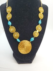 Art Biojoias Capim Dourado Palha Buriti Mandala Necklace Golden Grass Leather.
