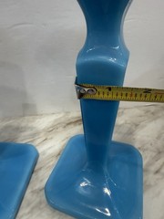 Cambridge Blue Opaline Azurite Candlestick Pair 1920’s Art Nouveau Home Decor