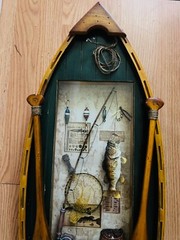 Wooden Fishing Row Boat Wall Hanging Art Cabin Mancave Bass Decor Sign Display