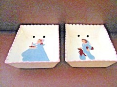 Vintage LOT 2 shadow box wall hanging dish Hand Painted Marked