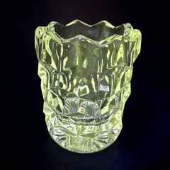 Fostoria American Cube Clear Glass Toothpick Holder Manganese Glow Vintage