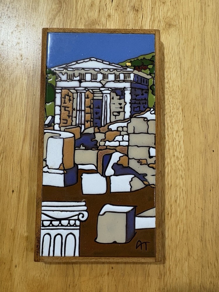 Mid Century Greece Parthenon Art Wall Décor Tile Terracotta by Angelo Tsakirakis