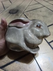 Vintage Avon Gray Bunny Rabbit Planter Hand Painted In Brazil 7″