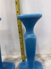 Cambridge Blue Opaline Azurite Candlestick Pair 1920’s Art Nouveau Home Decor
