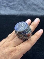Huge Beautiful Silver Unique Old Ring With Islamic Writing Lapis lazuli Stone