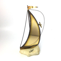 Vintage Brass Sailboat Sculpture Quartz Base Signed John DeMott 10″ H