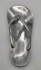 Flip Flop Sandal Trinket Dish Cast Aluminum Silver Color Beach Decor
