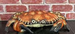 Unusual Realistic Large Heavy Cast Iron Crab Trinket Box 8.5” Long