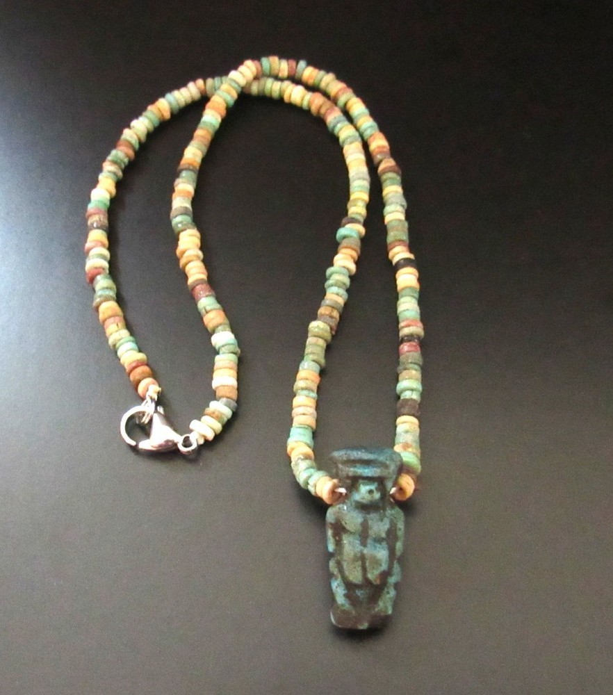 NILE Ancient Egyptian Pataikos Amulet Mummy Bead Necklace ca 300 BC
