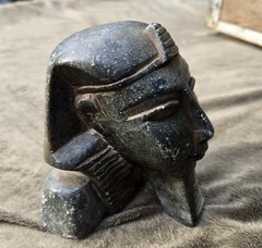 Egyptian Antiquities Pharaoh Head, Hand Made In Giza, Very Heavy Basalt, Unique.