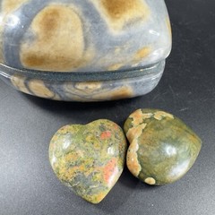 Vintage Hand Made Carved Jasper Heavy Stone Marble Heart Trinket Holder W Hearts