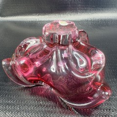 Hand Blown Bohemian Cranberry Art Glass Dish Bowl Folded Edges Original Sticker