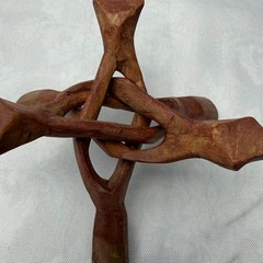 Hand Carved Interlocking Wood Folding Display Stand Small Tripod Puzzle Stand