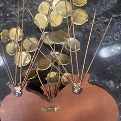 Vintage HOMCO Brass Eucalyptus Leaves Sculpture Wood Planter Plant Decor MCM