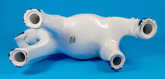Man Riding Elephant As Jaguar Attacts Ceramic Figure. Made in Brazil. 12″x8″x5″
