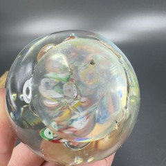 Hand Blown Art Glass Paperweight With Large Bubbles Multicolored Millefiori VTG