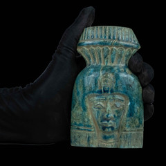 Rare Egyptian Antiques Figurine Goddess Hathor Head Statue Authentic BC