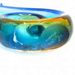 Vintage Murano Style Art Glass Sculpture Blue Amber Abstract Swirl Wave Design