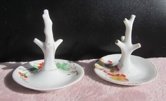 Ring Tree jewellery stands x 2 Victorian/Edwardian Antique porcelain