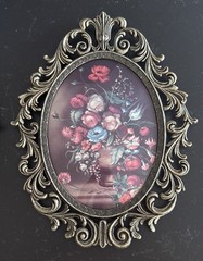 This Is A Set/ 2 VTG Italian Floral Wall Hanging Ornate Brass Frame Convex Glass