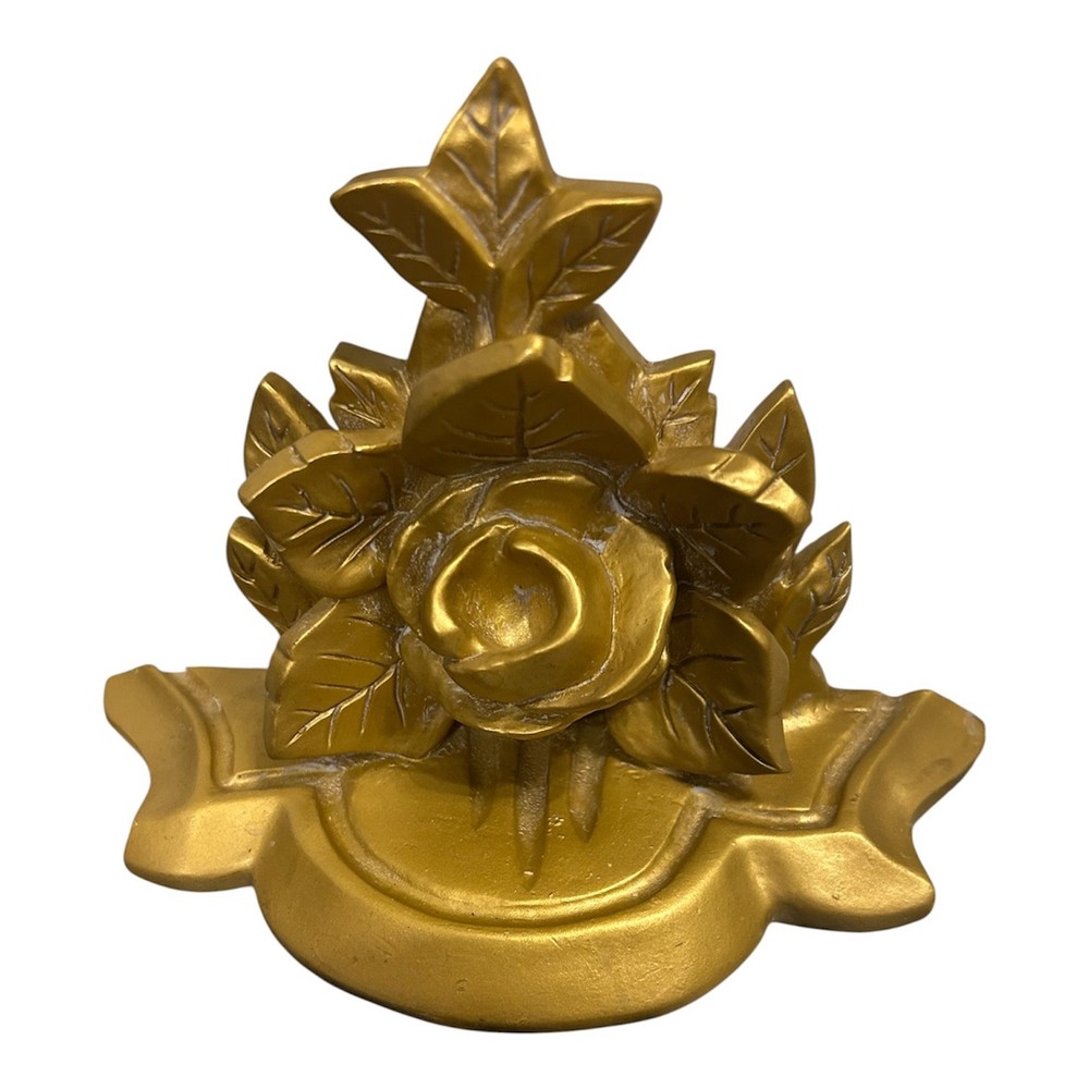 Hollywood Regency Rose Wall Shelf Plate Photo Display with Groove Gold Heavy 8″