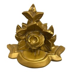 Hollywood Regency Rose Wall Shelf Plate Photo Display with Groove Gold Heavy 8″
