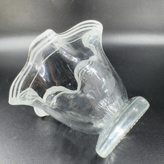 Vintage Glass Dish Bowl Clear White Ruffles Scroll Footed Base Candy Dish VTG