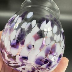 Hand Blown Art Glass Single Tumbler Candle Holder Votive Purple White Spots VTG