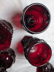 AVON 1876 CAPE COD COLLECTION Ruby Red Glass Wine Goblets 4 1/2” SET OF 6