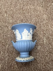 Wedgwood Blue Jasperware Vase with White Classical Relief Decoration