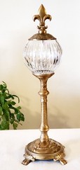 Pair of Hollywood Regency Cut Crystal Sphere Brass Finial Decor 17″ & 12″
