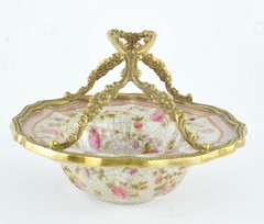 Art Deco Style Bowl Soapdish Basket Art Nouveau Style Porcelain Bronze