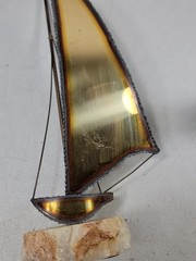 2x Vintage John Demott Sailboat Metal & Rock Sculpture 14-1/2″ & 8-1/2″ Tall