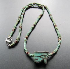NILE Ancient Egyptian Eye of Horus Amulet Mummy Bead Necklace ca 600 BC