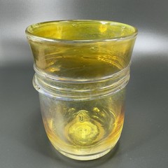 1984 Hand Blown Art Glass Single Tumbler Cup Yellow Opalescent Signed Jalitha