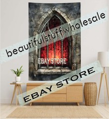 Gothic Stained Glass Arch Wall Hanging Tapestry moody dark decor 39X59 in