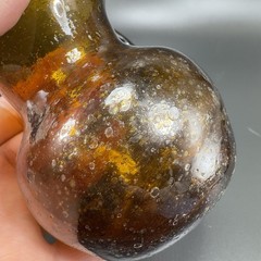 Mid Century Hand Blown Art Glass Mini Pitcher Creamer Jug Amber Bubbles All Over
