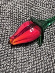 NEW! Vintage Hand Blown Glass Art Rose Bud Flower Long Stem 20 “