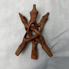 Hand Carved Interlocking Wood Folding Display Stand Small Tripod Puzzle Stand