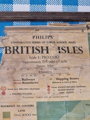 Large vintage school map of United Kingdom Great Britain, hanging canvas