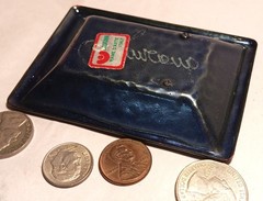 ’60s MCM ITALY vtg enamel ring dish arts & crafts copper laurana blue eye coin