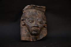Egyptian Hathor Mask Sculpture Ancient Egyptian Face and Solid Stone Mythology