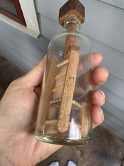 Whimsy Bottle * Not A Ship in Bottle * Folk Art * Wooden Chair With Woven Seat