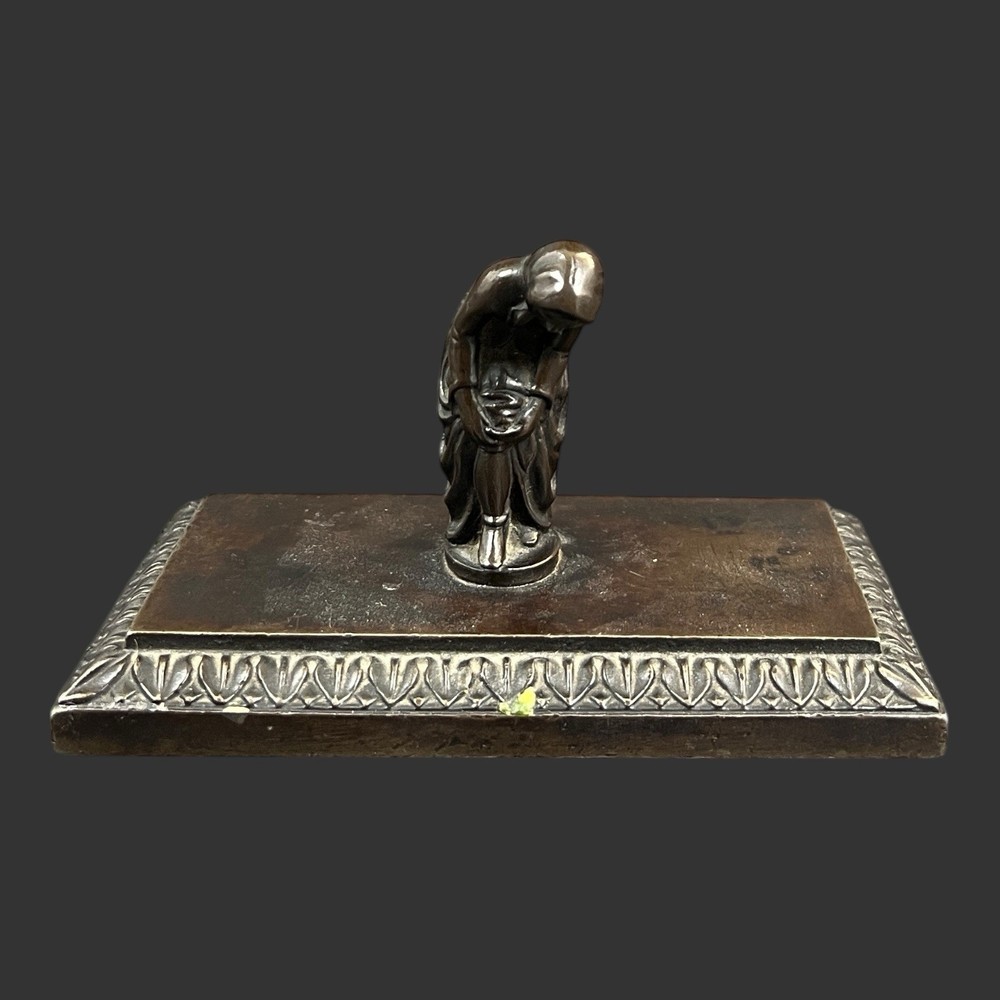 Vintage Heavy Cast Metal Decorative Figure w/ Ornate Pedestal