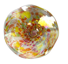 Stunning Hand Blown Art Glass Design Ruffle Bowl Confetti Orange/Green/Yellow