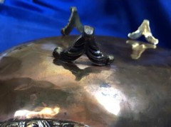 Art Nouveau Style Copper Footed Bowl With Brass Accents Scalloped Edge Vintage